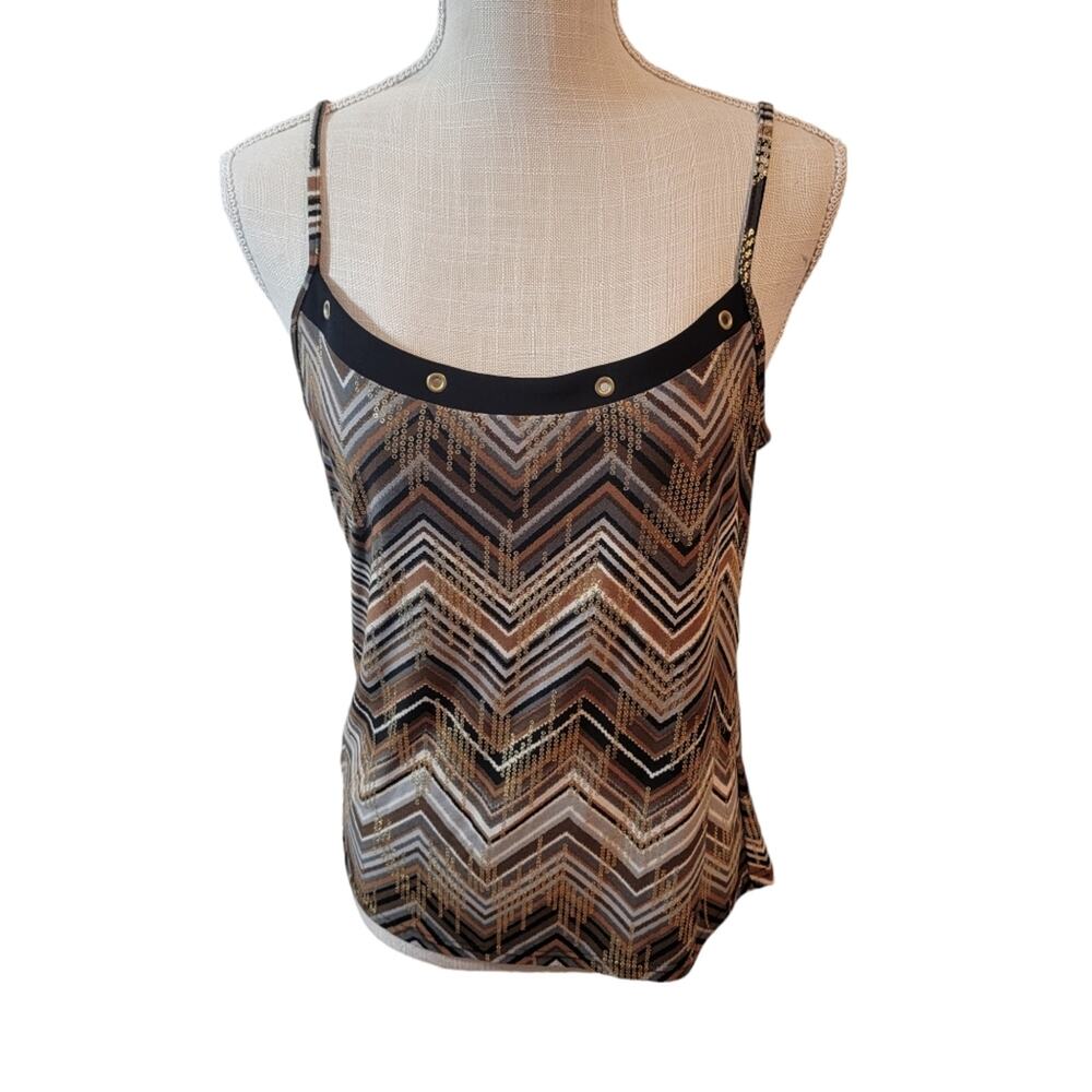 Joseph Ribkoff Gold/Brown/Black Rivet Spaghetti Strap Tank/Cami Size 12